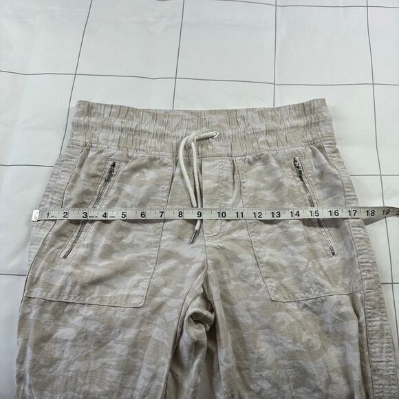 Athleta Pants Womens 4 Cream Camo Cabo Tide Linen Jogger Drawstring Lightweight - Picture 9 of 13